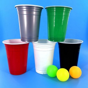 Omenala Logo N'ogbe Party enwere ike iwepụ 16oz Red Black Clear Custom Plastic Juice Party Cup