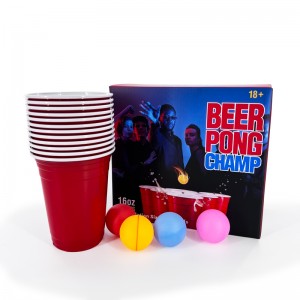 Beer Pong Kit 8 Ping Pong Balls Set of 24 Plastic Cups 16oz Red Party Cups Color Box