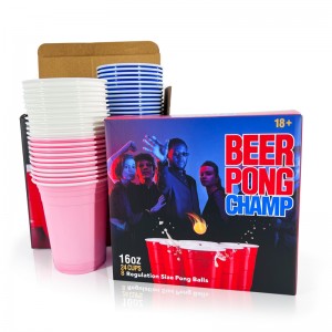 Amerikāņu sarkanās krāsas spēle 12 Pack Beer Pong Set vienreizējās lietošanas biezas aukstās un karstās plastmasas dzērienu dzērienu krūzes ballītēm