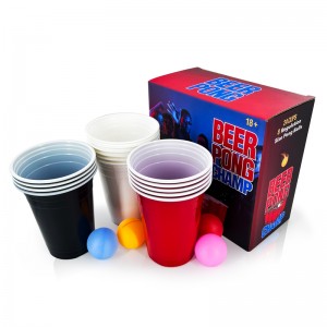Amerikansk röd färgspel 12-pack Beer Pong Set engångs tjocka, kalla och varma plastdricksmuggar