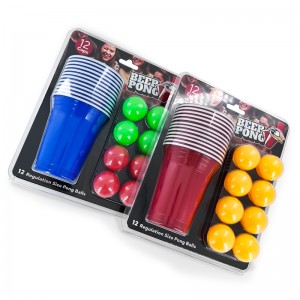მაღალი ხარისხის ლუდის პლასტმასის ჭიქები და ბურთები Red Cup Beer Pong Game 12pack Beer Pong clamshell box set