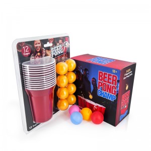 Bolas de pong de cervexa de marca personalizadas, 12 unidades de vasos de plástico de plástico vermello azul de 16 onzas, conxuntos de pong de cervexa personalizados