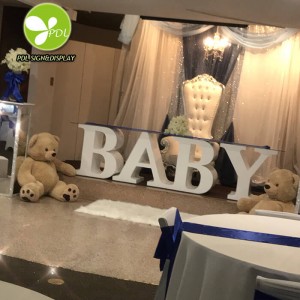 New Style High Quality Custom white PVC letter BABY table for Wedding Events