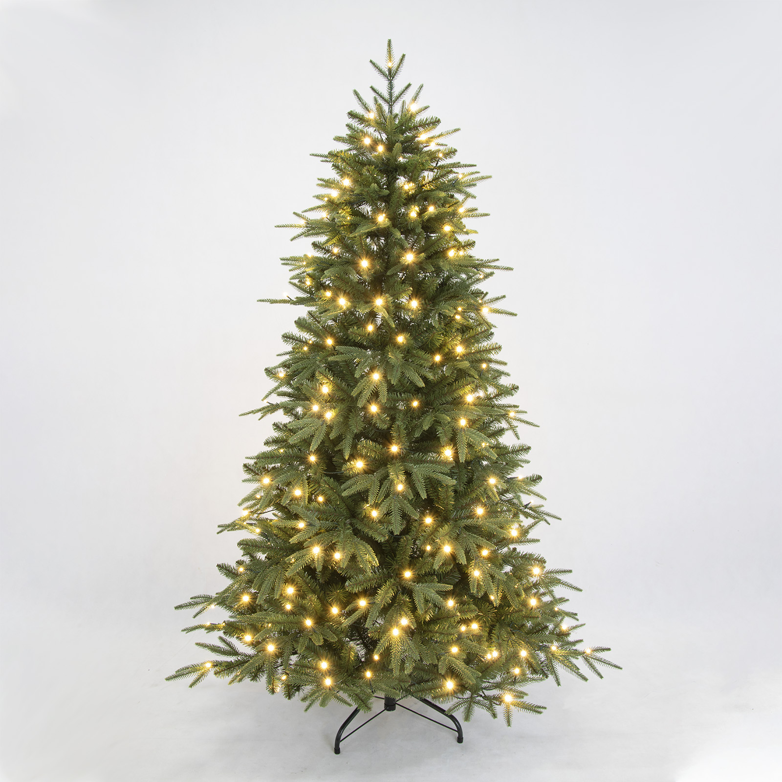 PINEFIELDS Árbol de Navidad preiluminado de 6 pies, árbol de Navidad artificial con luces, árbol de Navidad iluminado, árbol de Navidad realista, 240 luces LED cálidas controladas por aplicación, puntas mixtas de PE, bisagra, base de metal