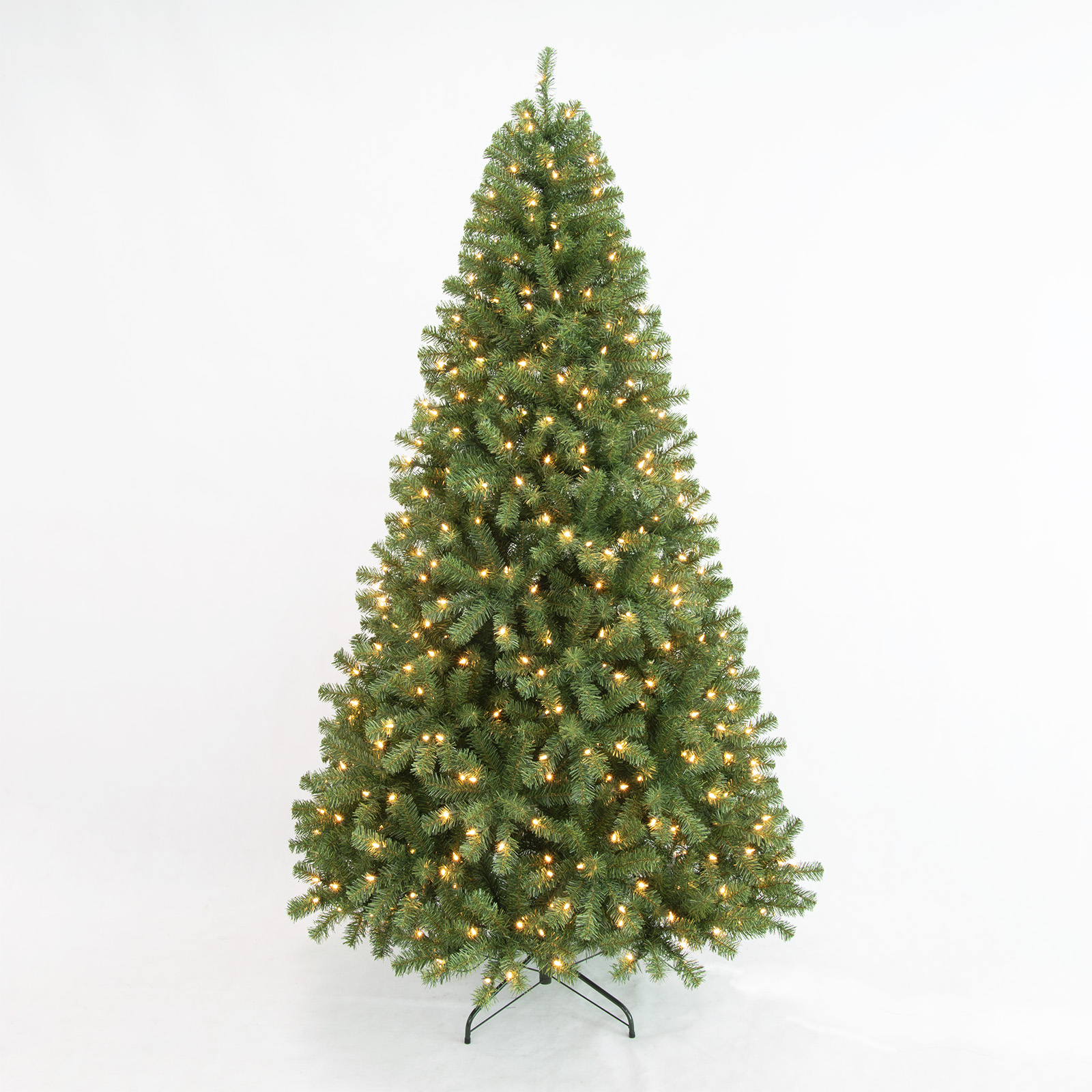 PINEFIELDS Árbol de Navidad preiluminado de 7.5 pies, árbol de Navidad artificial con luces, árbol de Navidad iluminado, árbol de Navidad clásico, 500 luces transparentes UL, PVC, bisagra, base de metal