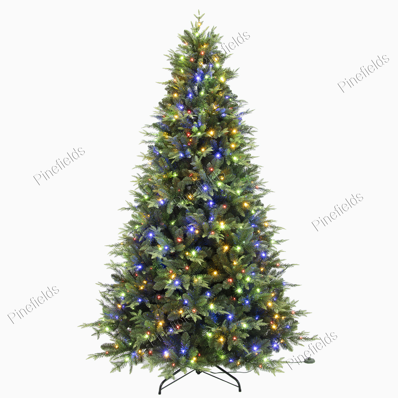 人造圣诞树，预亮圣诞树，7.5 英尺圣诞树，带变色灯，PE 混合尖端，铰链，金属底座。#XNPE-90J3028GM(-550L)