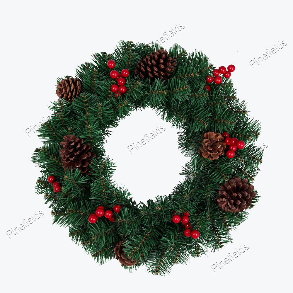 Artificial Christmas Wreath 18, Christmas Wreath With Pinecones And Red Berries, twisted.#BC-18W80G-C