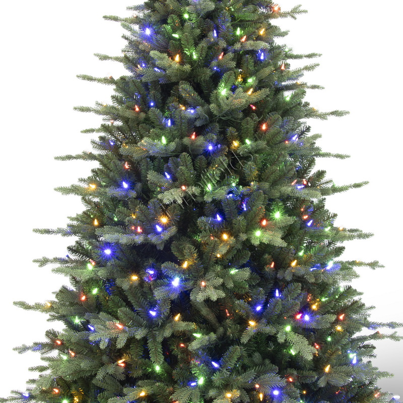 Artificial Christmas Tree, Prelit Christma Tree, 7.5 ft Christmas Tree With Color Changing Lights, PE Mixed Tips,  Hinge,  Metal Base.#HXPE-90J3988GM(-750L)