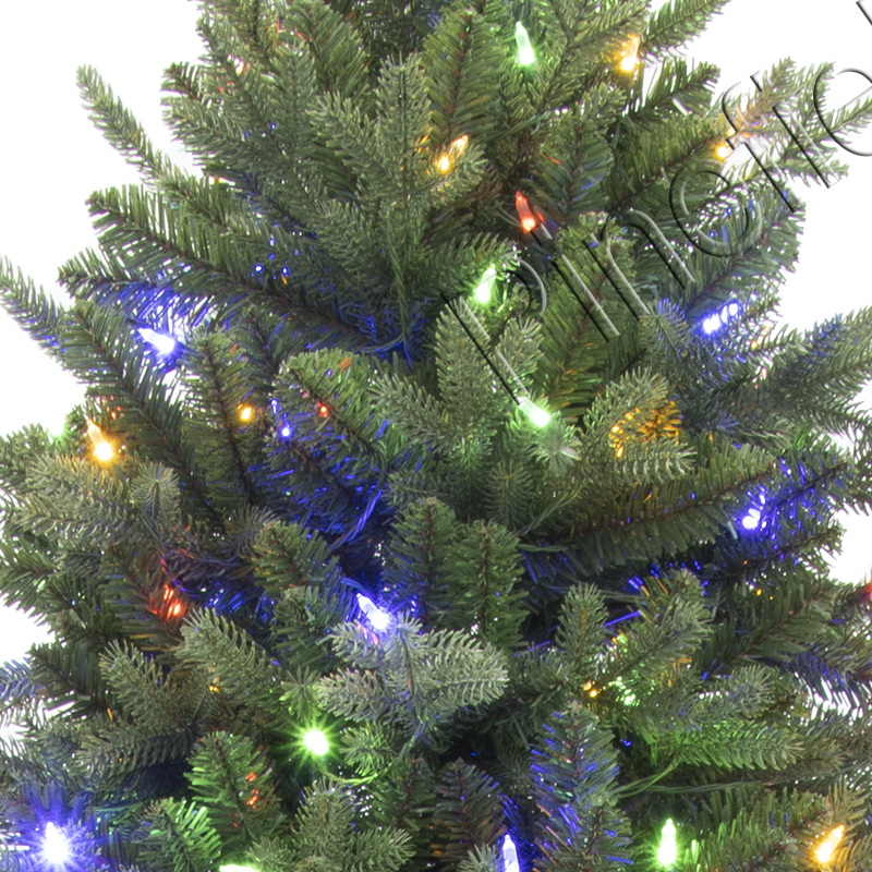 Artificial Christmas Tree, Prelit Christma Tree, 7.5 ft Christmas Tree With Color Changing Lights, PE Mixed Tips,  Hinge,  Metal Base.#HXPE-90J3988GM(-750L)