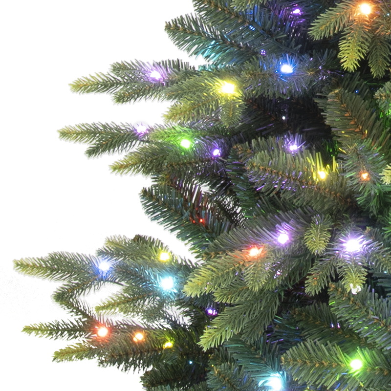 Artificial Christmas Tree, Prelit Christma Tree, 7 ft Christmas Tree With Color Changing Lights, PE Mixed Tips,  Hinge,  Metal Base.#HYPE-84J2148GM(-700L)