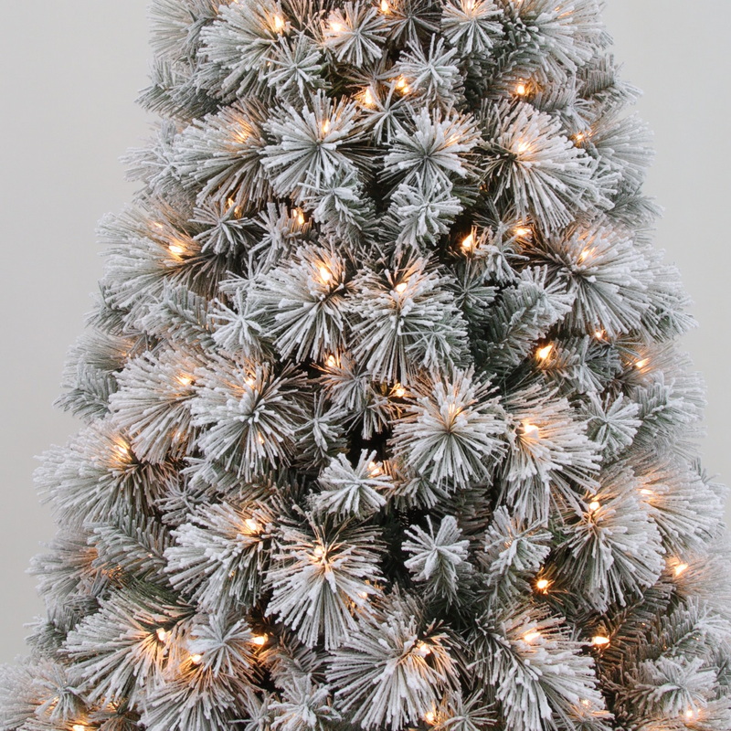Artificial Christmas Tree, Flocking,6 ft prelit Christmas Tree,Needle Mixed Tips, Hinge,  Metal Base.#IJSZ-84J706GM-Z300UC