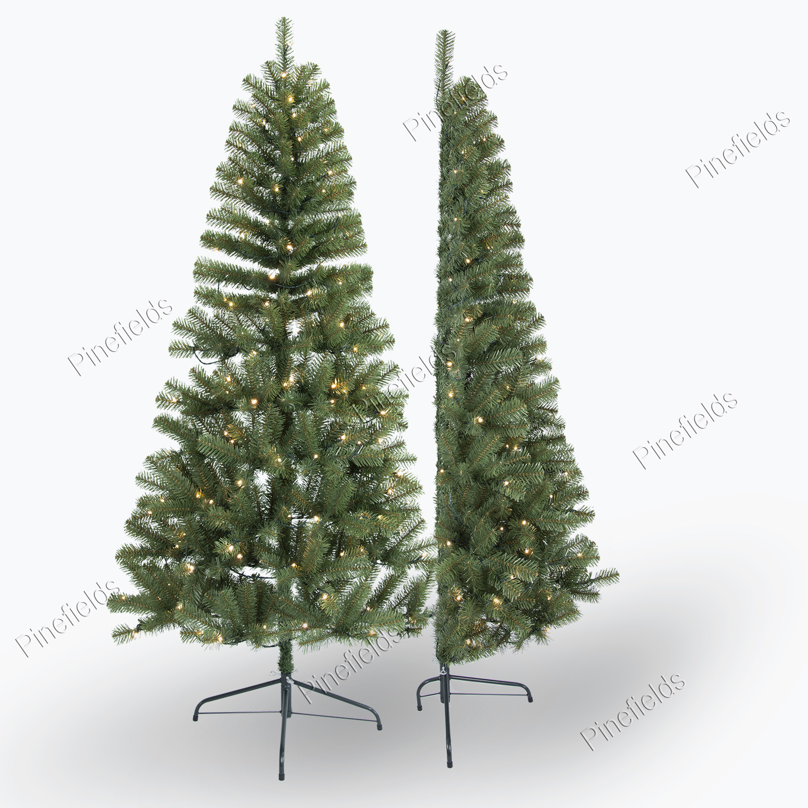 Artificial Christmas Tree, Half Christmas Tree, 6 ft Christmas Tree With Lights, PVC Tips,  Wrapped,  Metal Base.#IKPV-72B398GM(-120L)