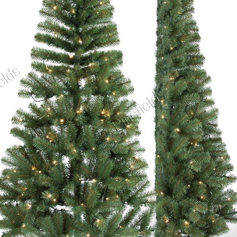 Artificial Christmas Tree, Half Christmas Tree, 6 ft Christmas Tree With Lights, PVC Tips,  Wrapped,  Metal Base.#IKPV-72B398GM(-120L)