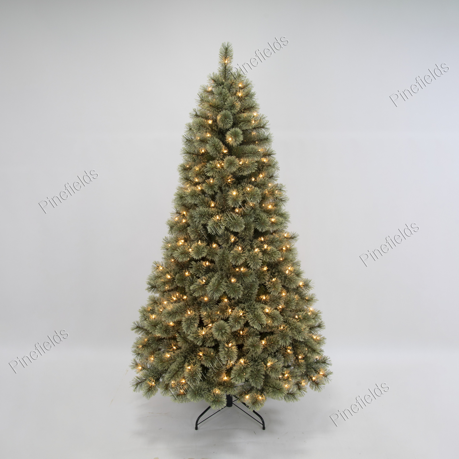 Искусственная рождественская елка, рождественская елка высотой 7 футов с предварительной подсветкой, иглы со смешанными кончиками, шарнир, металлическое основание.#IKSZ-85J830GM-350UC