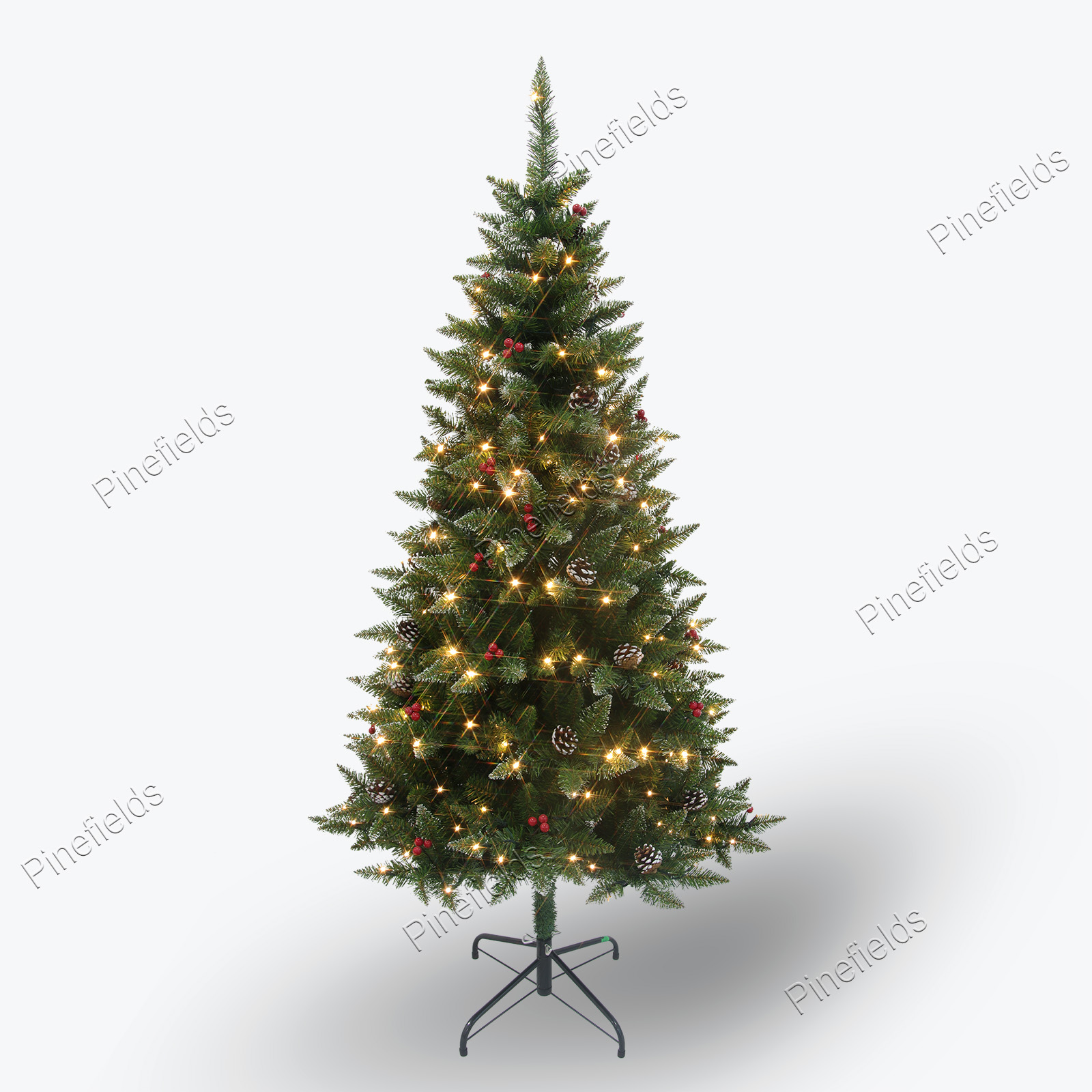 Artificial Christmas Tree, Prelit Christma Tree, 6 ft Christmas Tree With Lights, PVC Tips,  Hinge,  Metal Base.#JTPV-72B556GM-BCP(-180L)