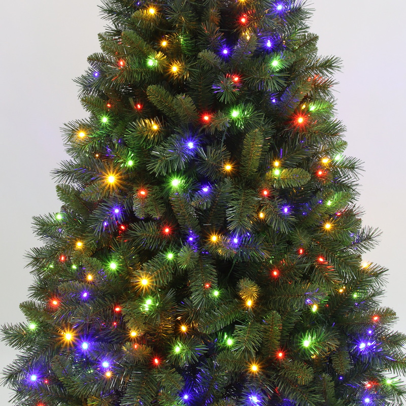 Artificial Christmas Tree, 6 ft prelit Christmas Tree,PVC Tips, Hinge,  Metal Base.#MUPV-72J824GM-300L