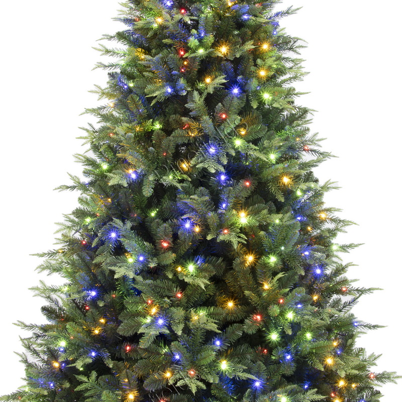Artificial Christmas Tree, Prelit Christma Tree, 7.5 ft Christmas Tree With Color Changing Lights, PE Mixed Tips,  Hinge,  Metal Base.#XNPE-90J3028GM(-550L)