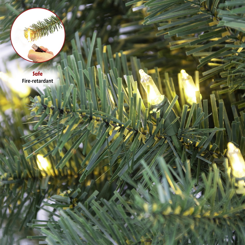 PINEFIELDS プリライト クリスマス ツリー 7.5フィート、ライト付き人工クリスマス ツリー、照明付きクリスマス ツリー、クラシック クリスマス ツリー、500 UL クリア ライト、PVC、ヒンジ、メタル ベース