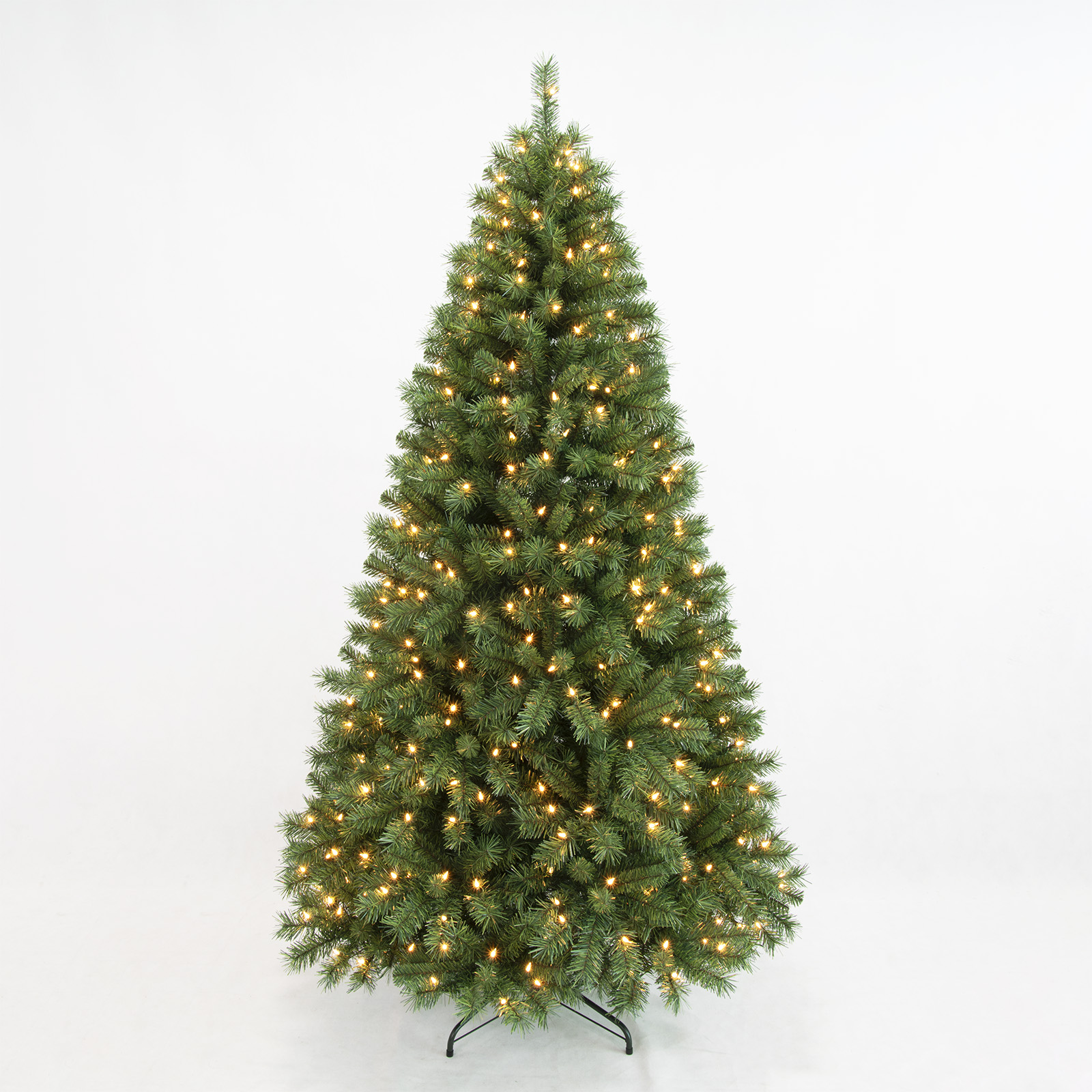 PINEFIELDS Prelit Christmas Tree 7FT, Artificial Christmas Tree with Lights, Lighted Xmas Tree, 400 UL Clear Lights, PVC Mixed Tips, Hinge, Metal Base