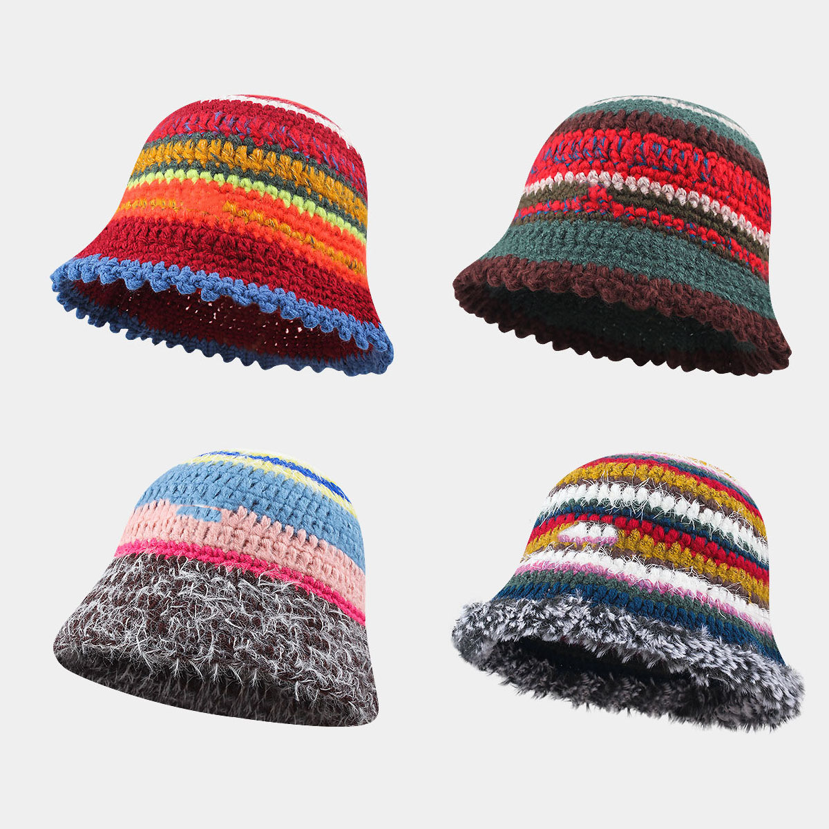 Women Knitted Bucket Hat Beanies Fisherman Hat Cap