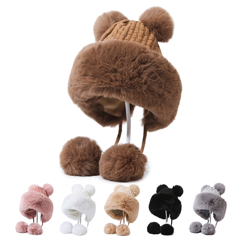 Beanie Hat Knit Faux Fur Crochet Skull Cap Outdoor Ear Cover