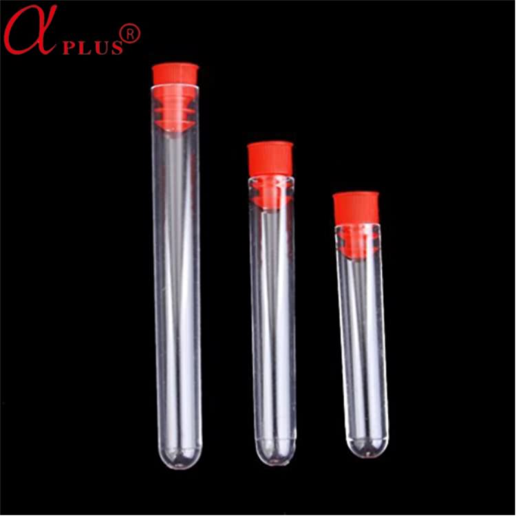 Medical consumable flat bottom plastic test tube with stopper