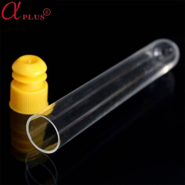 tubo de ensayo de medición de plástico de 16 mm con tapón de rosca estéril