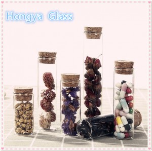 Flat bottom borosilicate glass test tube with cork lid for flower tea packaging