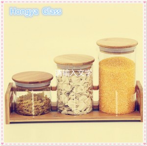 High borosilicate glass storage seal pot with wooden lid