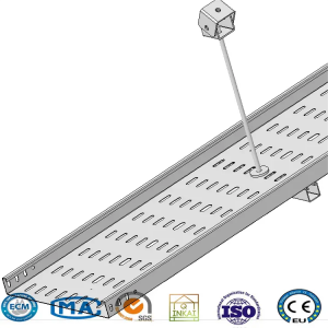 स्लॉटेड चैनल केबल सीढ़ी समर्थन ब्रैकेट का उपयोग करके केबल ट्रे समर्थन केबल ट्रे / सीढ़ी डबल टियर ट्रैपेज़ ब्रैकेट