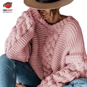 ເສື້ອຢືດຖັກແສ່ວສຳລັບຜູ້ຍິງ Custom Chunky Hand Knit Pullover|QQKNIT