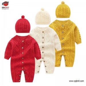 OEM/ODM Factory Handmade Sweater Design For Baby Boy - Baby knit sweater kids cotton romper with buttons|QQKNIT – Qian Qian