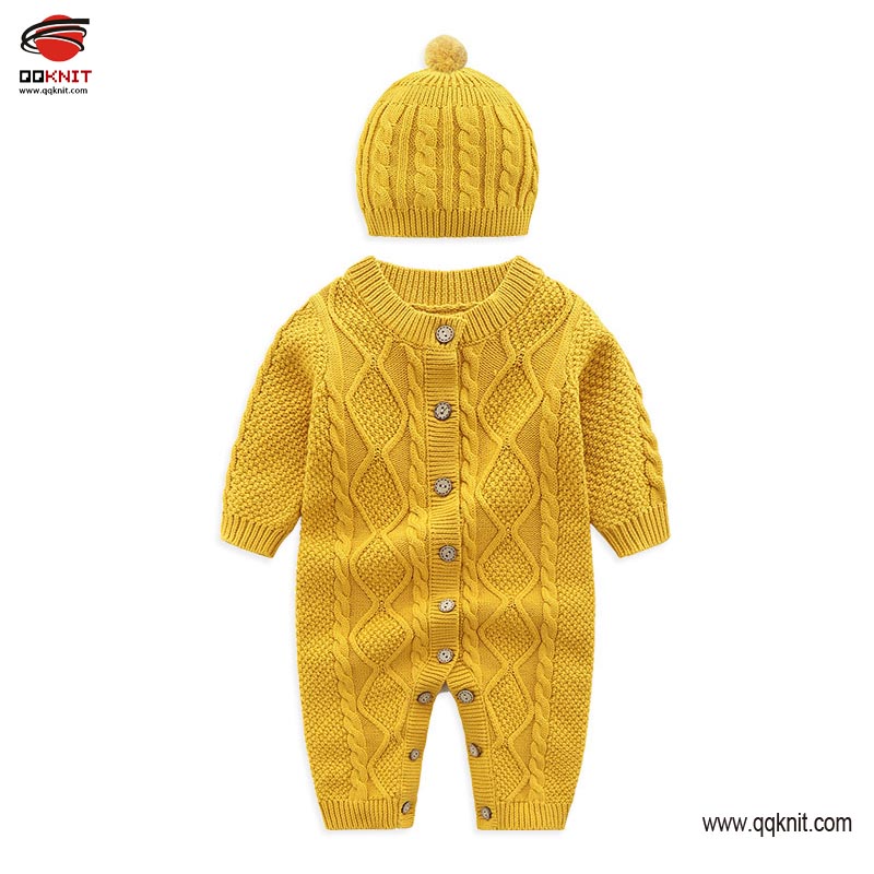 Excellent quality Hand Knitted Sweater For Baby Boy - Baby knit sweater kids cotton romper with buttons|QQKNIT – Qian Qian detail pictures