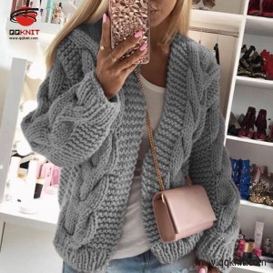 Cable Knit Womens Sweater Wool Cardigan Custom LOGO|QQKNIT