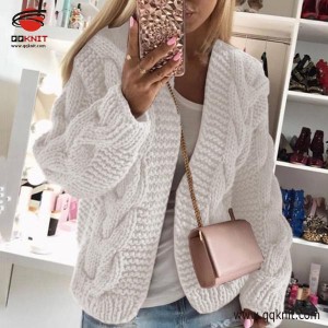 Cable Knit Womens Sweater Wool Cardigan Custom LOGO|QQKNIT