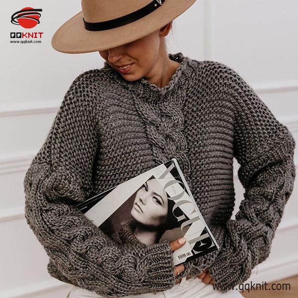 OEM Manufacturer Crochet Sweater For Women - Knitted Sweater for Women Custom Chunky Hand Knit Pullover|QQKNIT – Qian Qian detail pictures