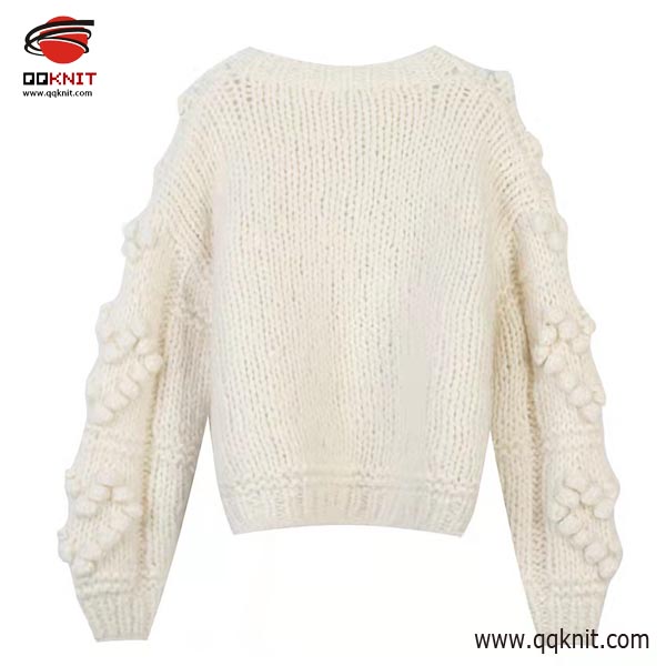 Manufactur standard Cotton Cable Knit Sweater Women - Hand Knitted Sweater for Ladies Factory OEM Design |QQKNIT – Qian Qian detail pictures