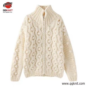 Дамски плетен пуловер с цип жилетка на едро на едро|QQKNIT