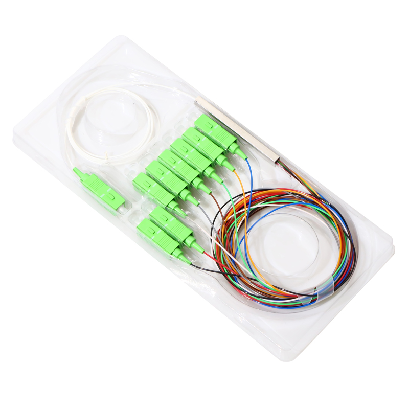 Steel Tube type with SC/APC Connector 1*8 Optical Fiber PLC Splitters with multicolored Tight Buffer