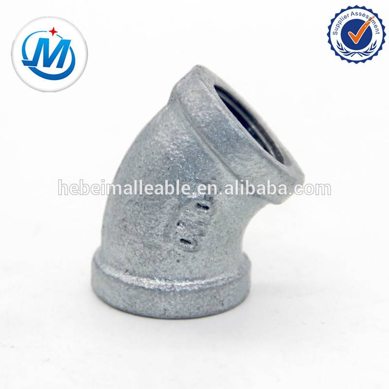 din thread malleable iron pipe fitting for gas pipeline materials 45 elbow