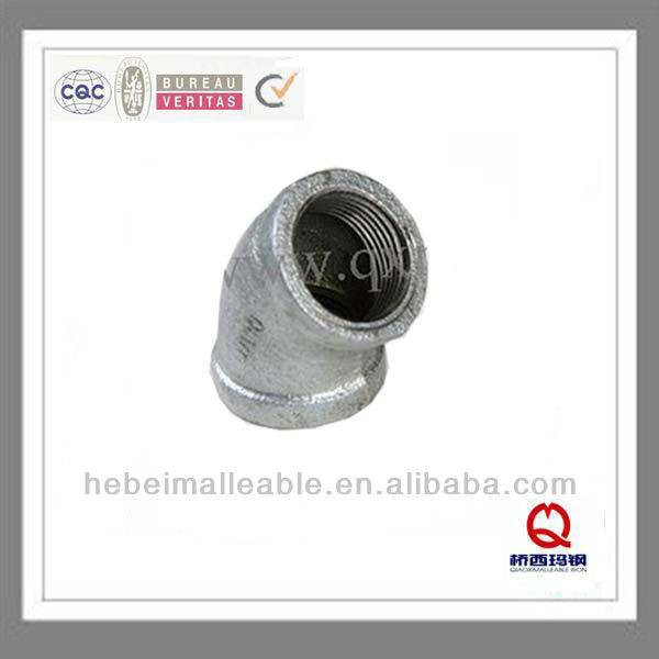 Factory Supply 3 Way Tee Pipe Fitting - QIAO 3/4" galvanized Malleable iron pipe fittings 45 degree elbow – Jinmai Casting