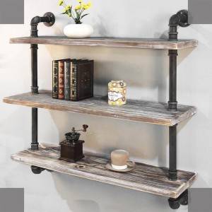 Rustic Pipe Shelving Unit, Metal Decorative Accent Wall Book Shelf for Home or Office Organizer
