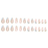 #W294 Press on Nails Medium Almond Light Pastel, Fake Nail with Design, Pointed Almond Shape False Nails, Reusable Stick Glue on Nails Kit for Women