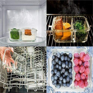 Glass lunch box crisper microwave oven with lid divider set