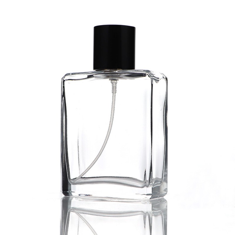 Prázdná 30ml 50ml 100ml Čirá skleněná lahvička na parfém s hliníkovým uzávěrem