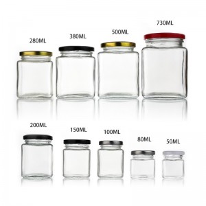 Empty 50ml to 730ml Clear square glass honey jars