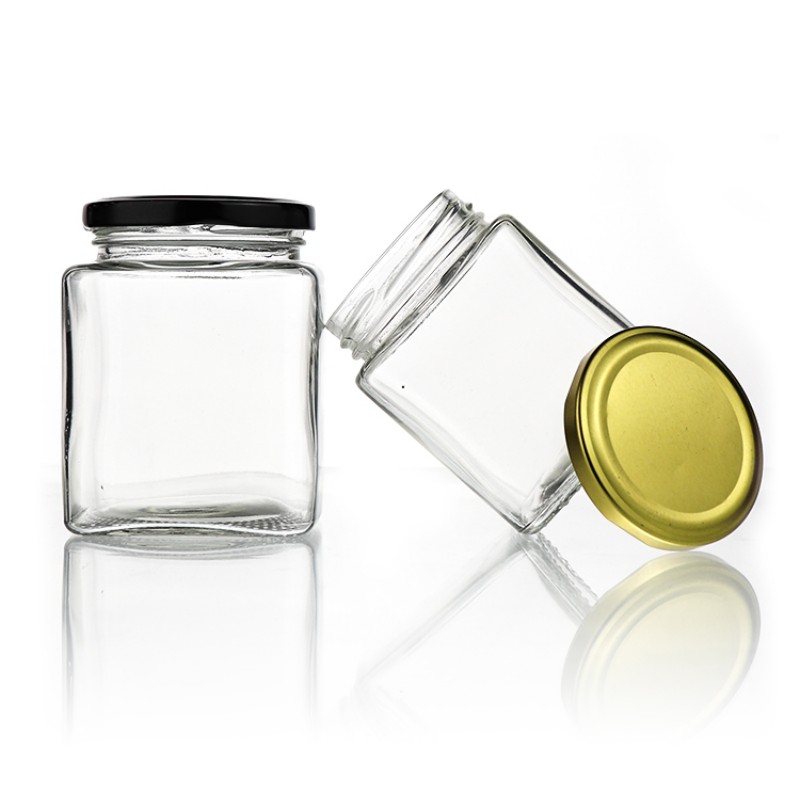 Empty 50ml 500ml 750ml Clear square glass honey jars (2)