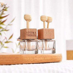 Glass clear 8ml  hanging  car perfume bottle with wooden clip
