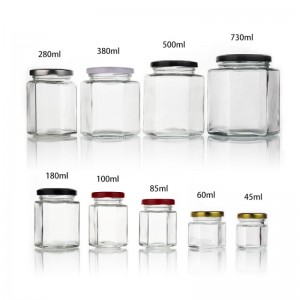 Slàn-reic Hexagon Glass Honey Jar Le Metal Lids Wood Lid
