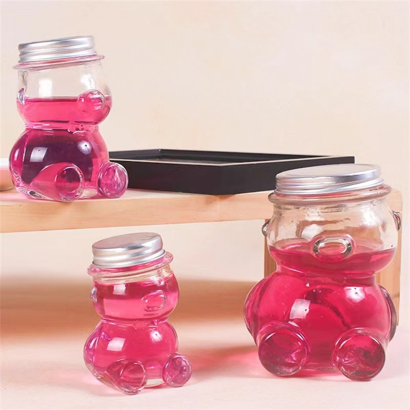 animal bear shape clear storage honey jar 380ml with metal lid (1)